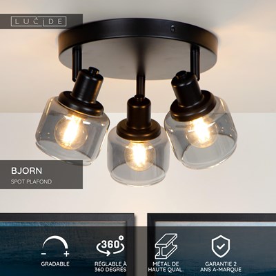 Lucide BJORN - Spot plafond - Ø 38 cm - 3xE14 - Noir
